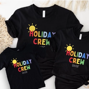 Holiday Crew 2025 Multi Family Matching Black T-Shirts discount mum dresses