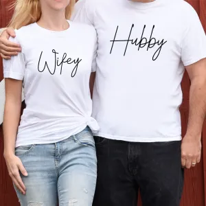 Hubby & Wifey Matching White T-Shirts (MRK X) nursing bras sale
