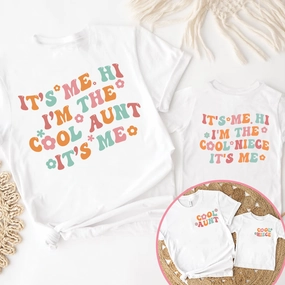 I'm The Cool Aunt & Niece Matching Front & Back Graphic White T-shirt girls jeans best deals