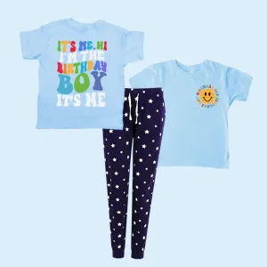 I'm The Birthday Boy "Hi" Front & Back Graphic kids Navy Star Pyjamas boys clothes cheap sale