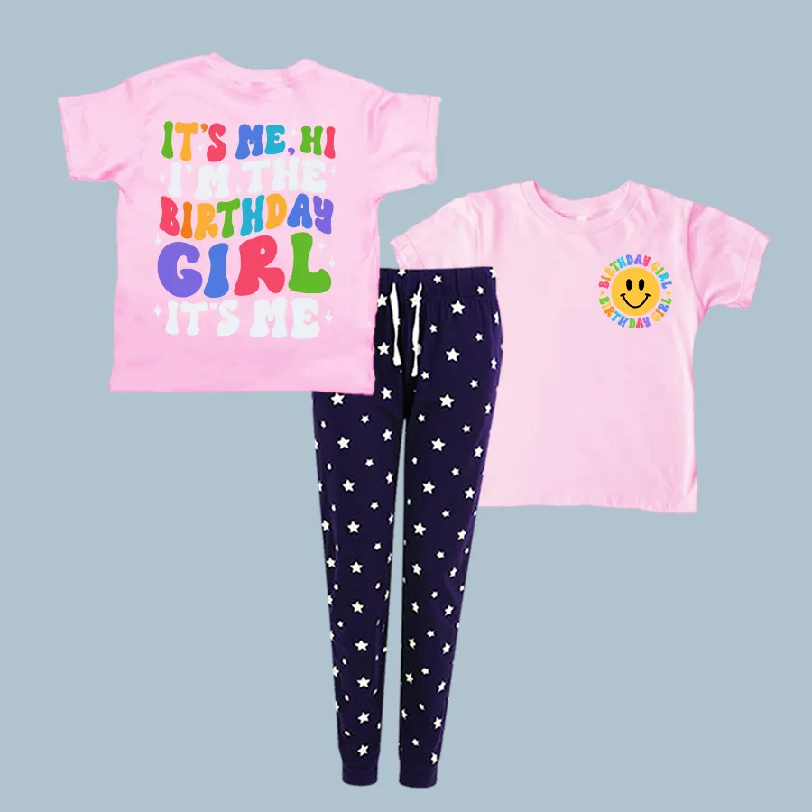 I'm The Birthday Girl "Hi" Front & Back Graphic kids Navy Star Pyjamas girls clothes cheap