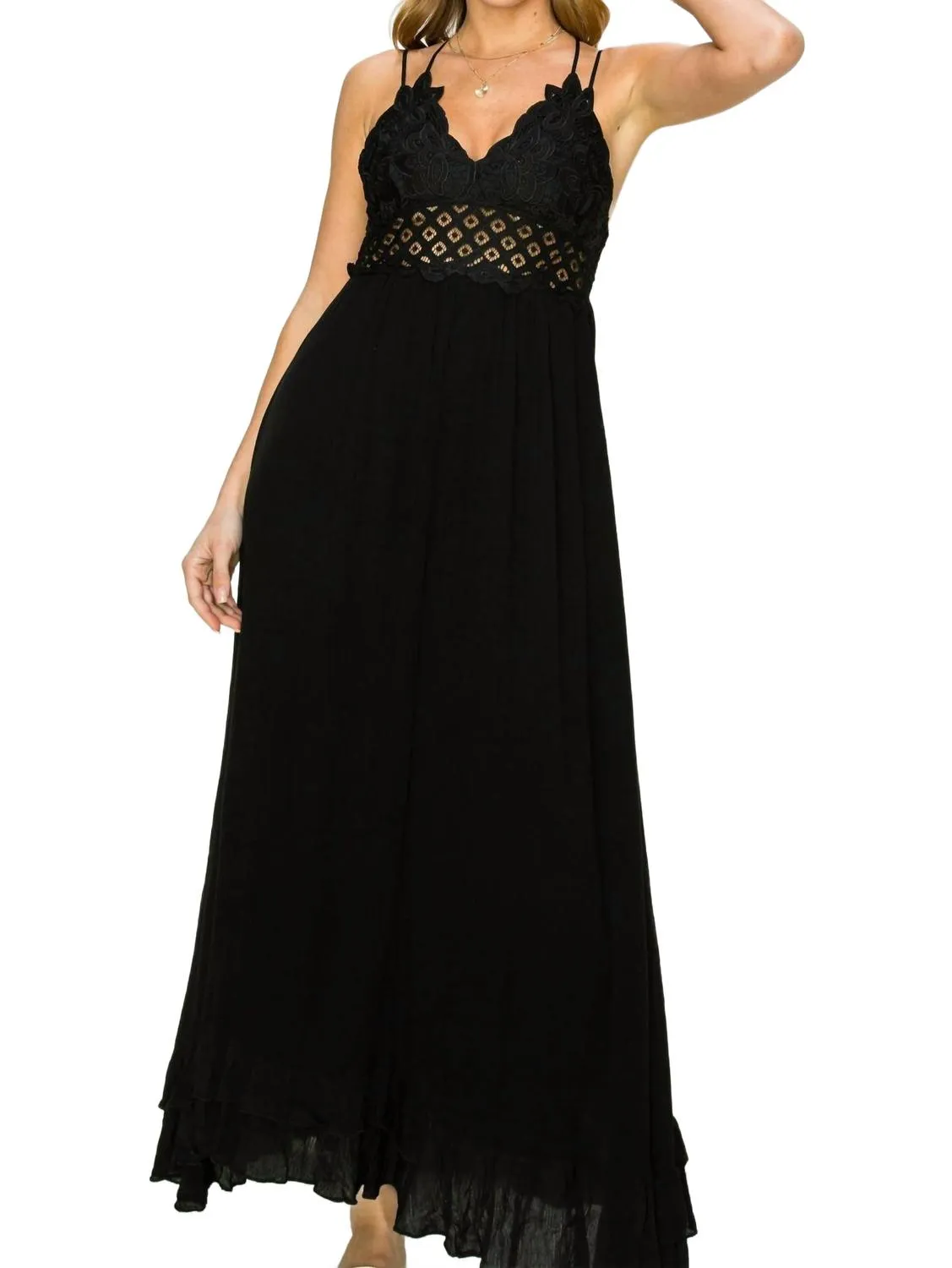 In Love Bustier Lace Maxi Dress In Black