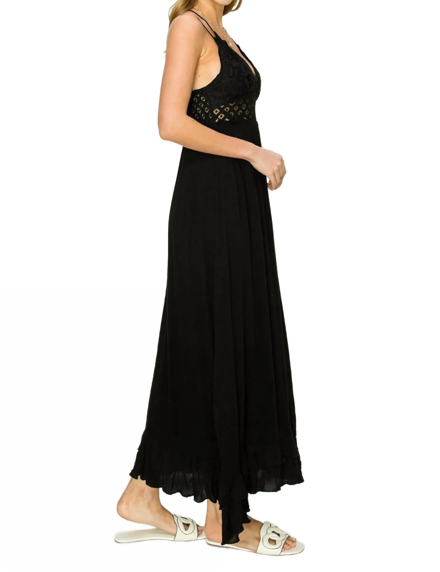 In Love Bustier Lace Maxi Dress In Black