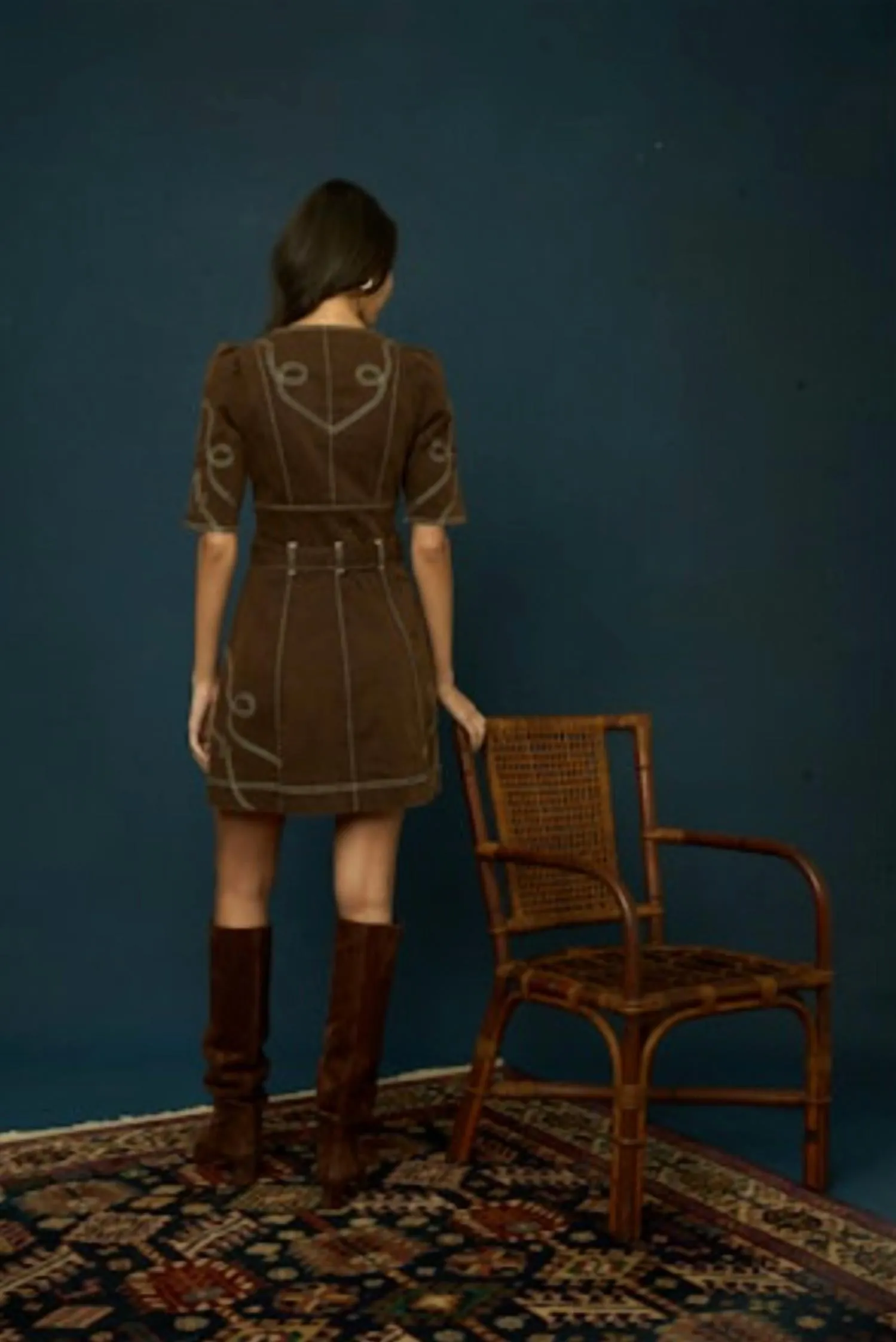 Ines Denim Mini Dress In Espresso