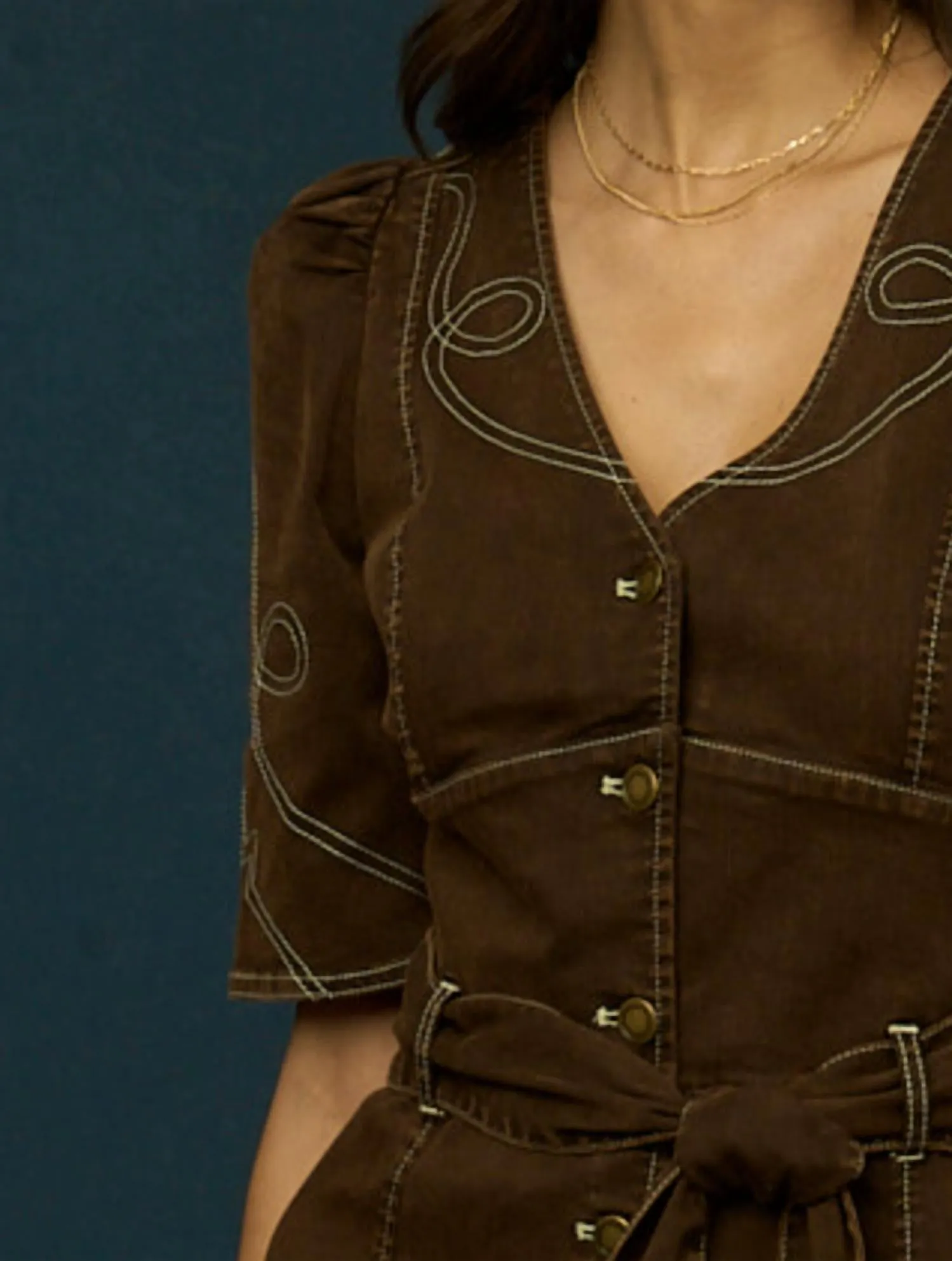 Ines Denim Mini Dress In Espresso