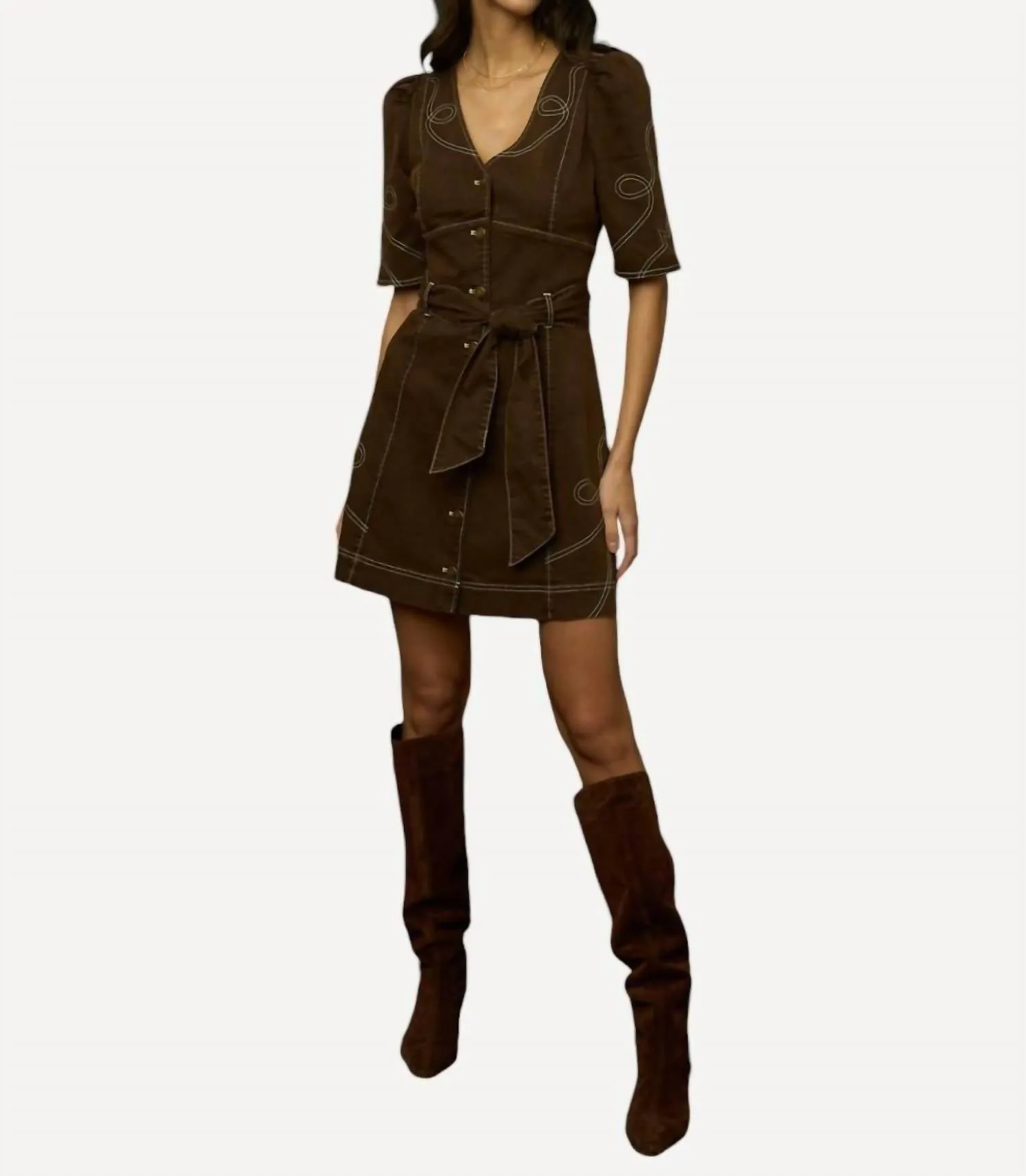 Ines Denim Mini Dress In Espresso