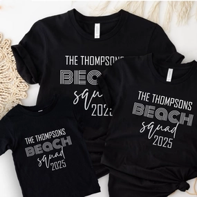 Island Vibes- Beach Squad 2025 Family Personalised Black T-Shirts discount mum dresses