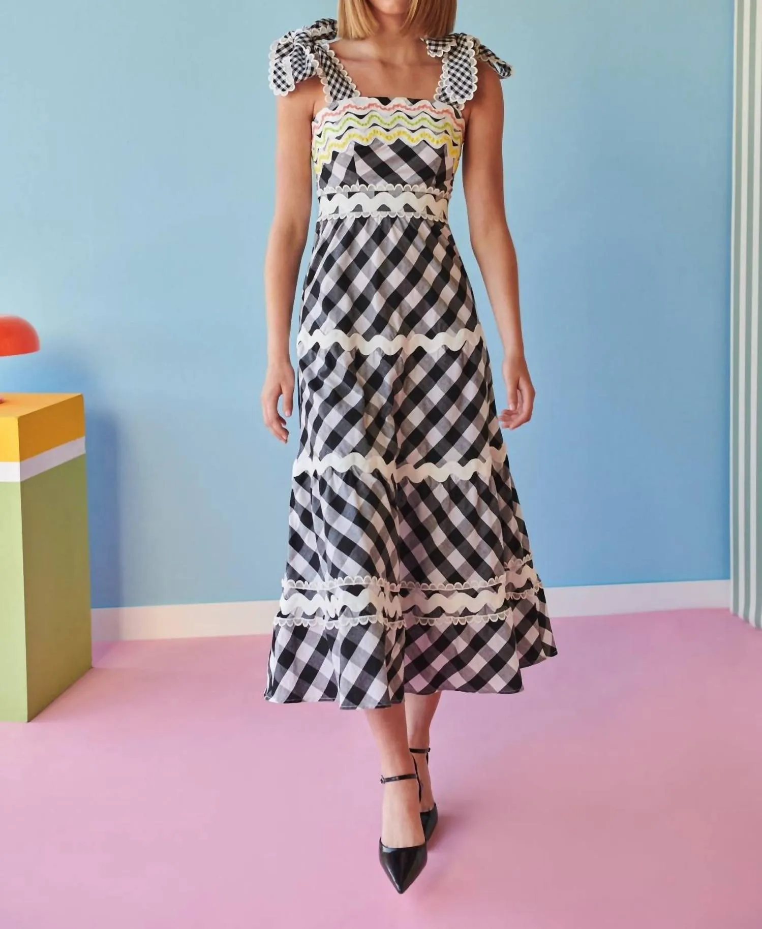 Jade Vichy Gingham Dress In Black