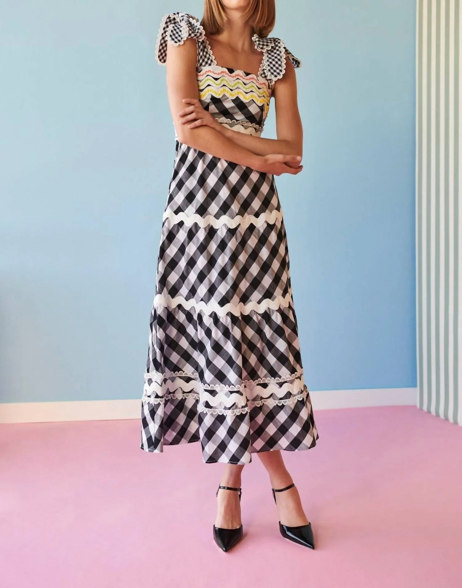 Jade Vichy Gingham Dress In Black