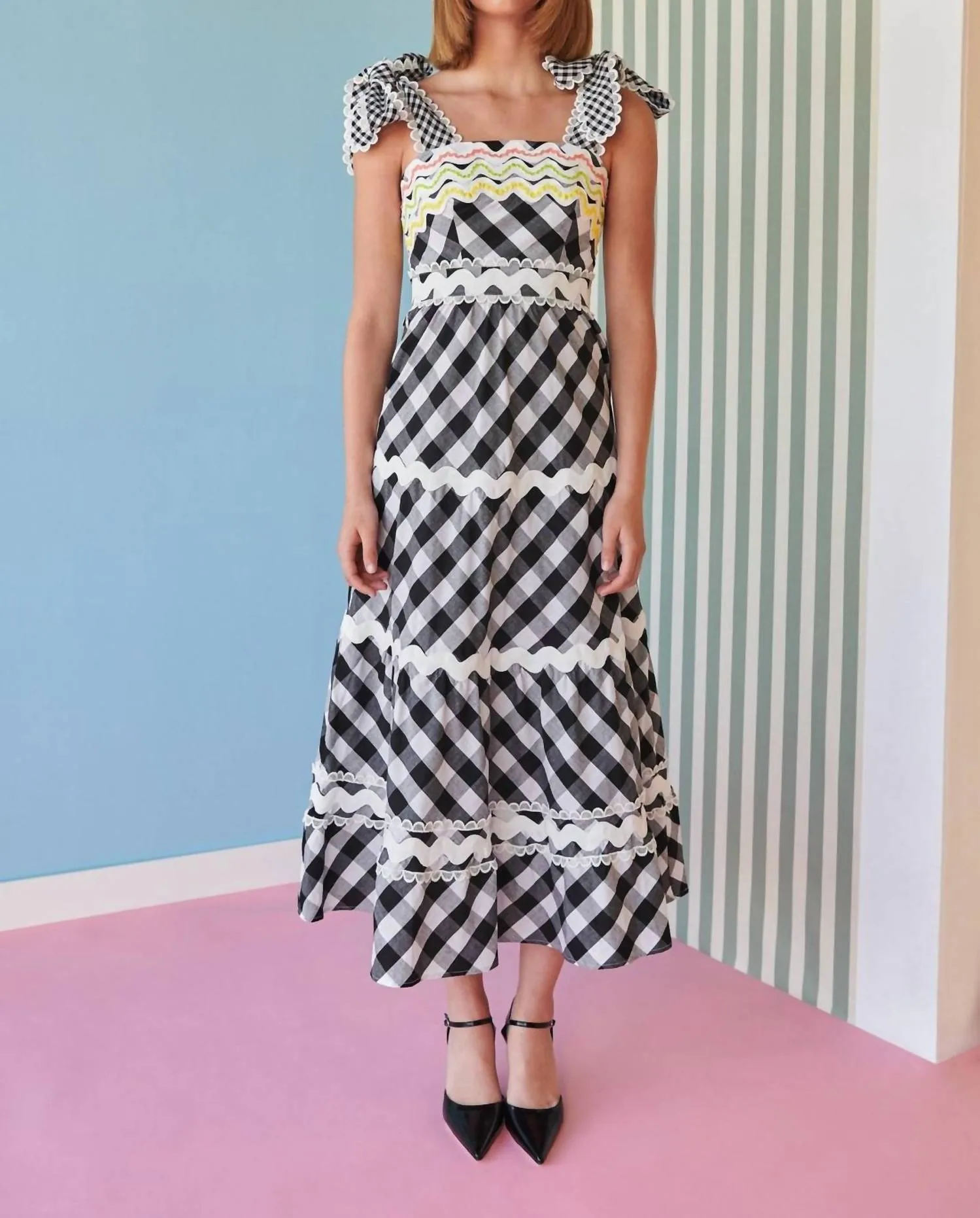 Jade Vichy Gingham Dress In Black