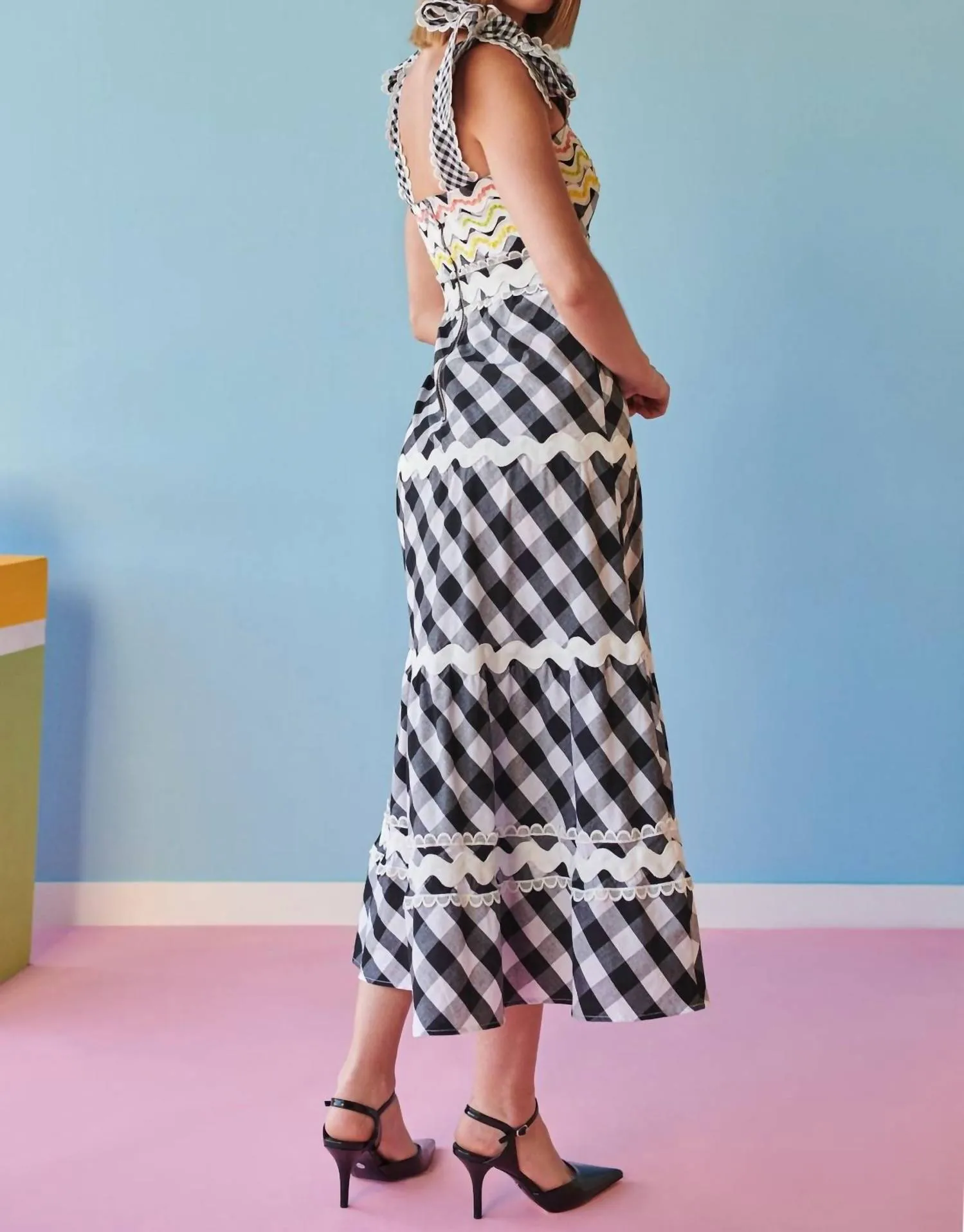 Jade Vichy Gingham Dress In Black