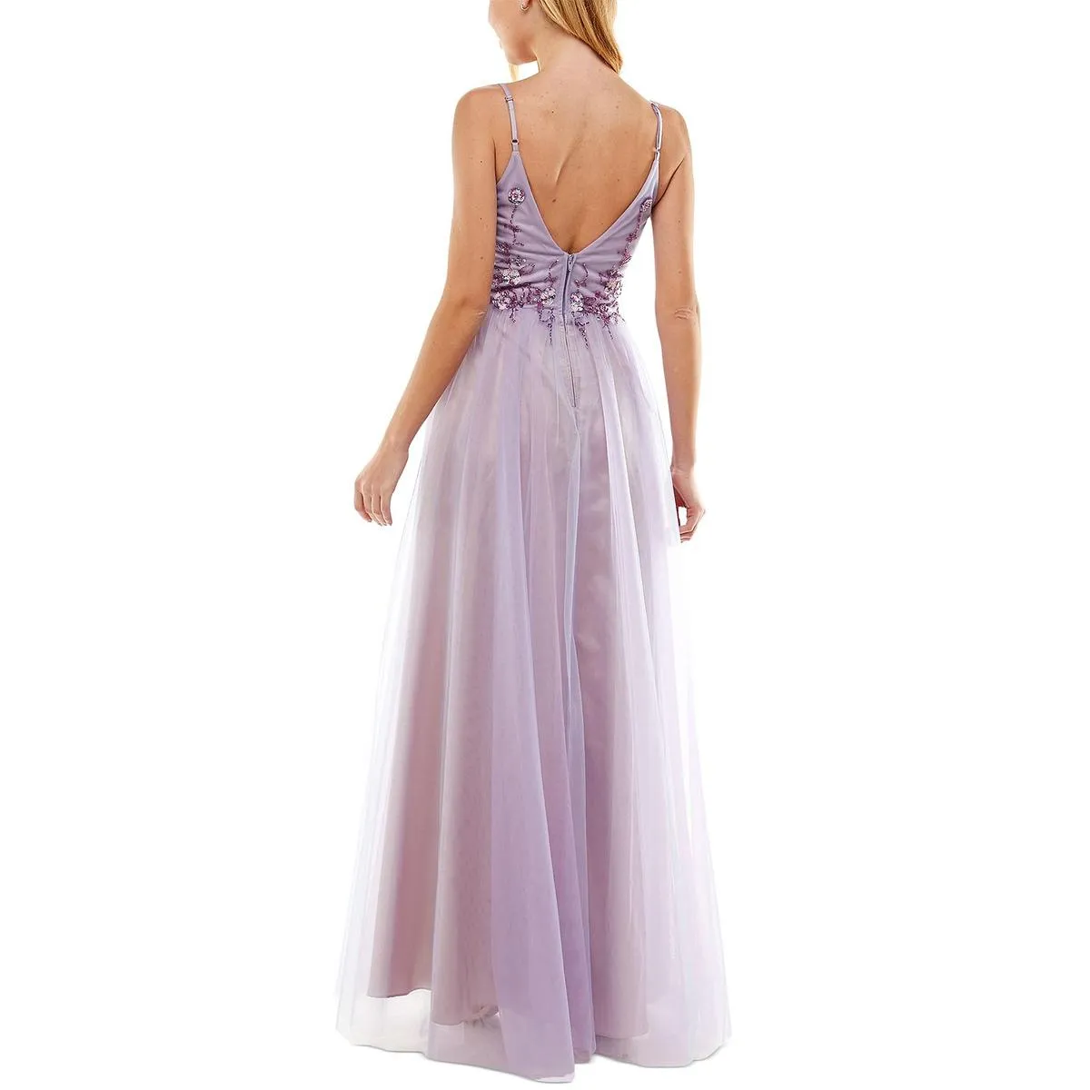 Juniors Womens Beaded Formal Evening Dress
