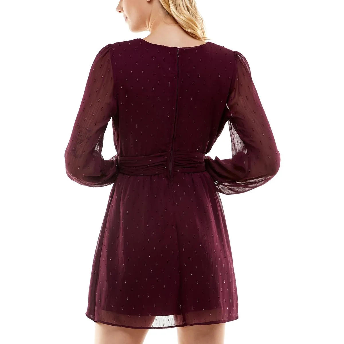Juniors Womens Chiffon Metallic Dot Wrap Dress