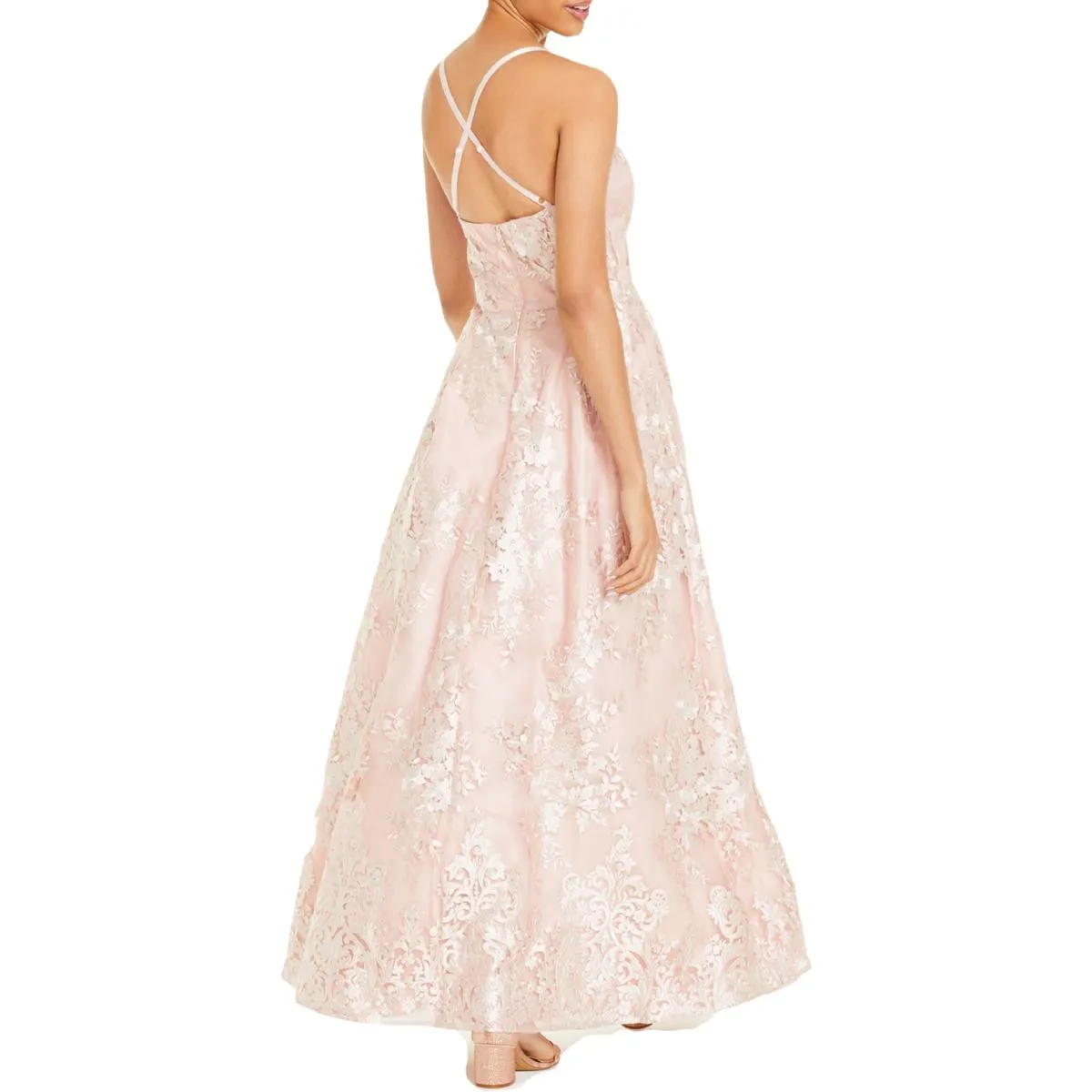 Juniors Womens Embroidered Long Evening Dress