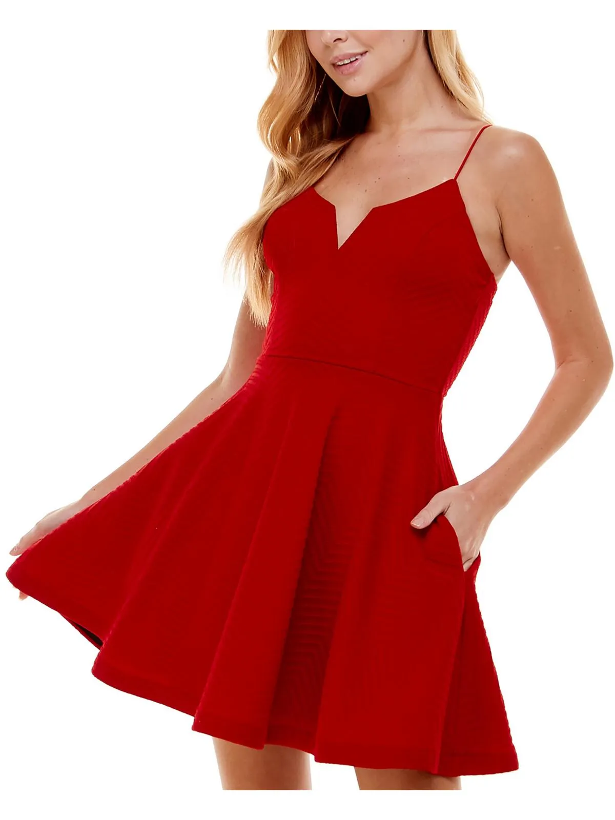 Juniors Womens Knit Lace-Up Fit & Flare Dress