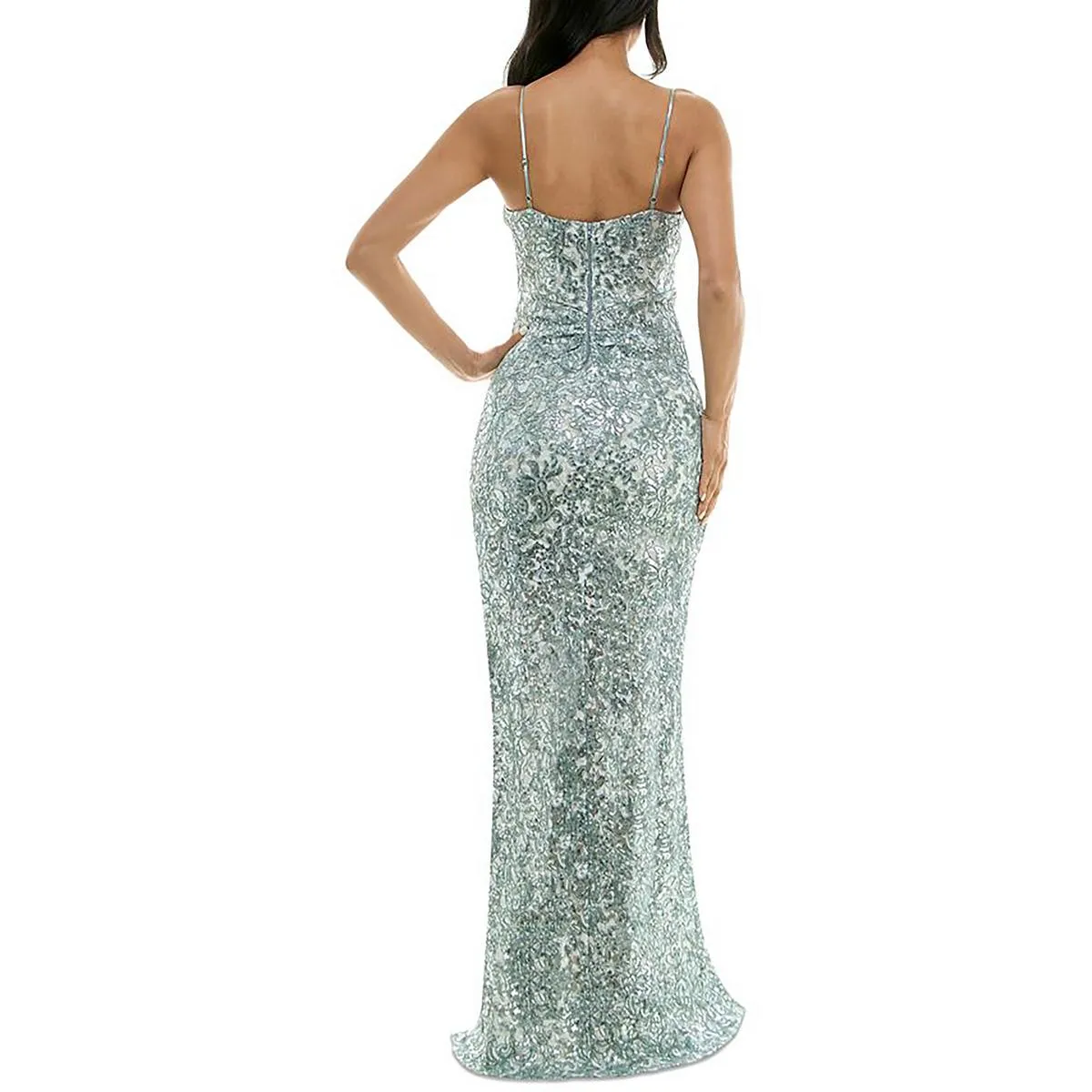 Juniors Womens Lace Sequined Evening Dress