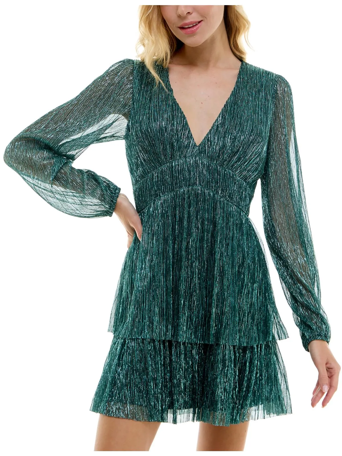 Juniors Womens Metallic Cocktail And Party Dress
