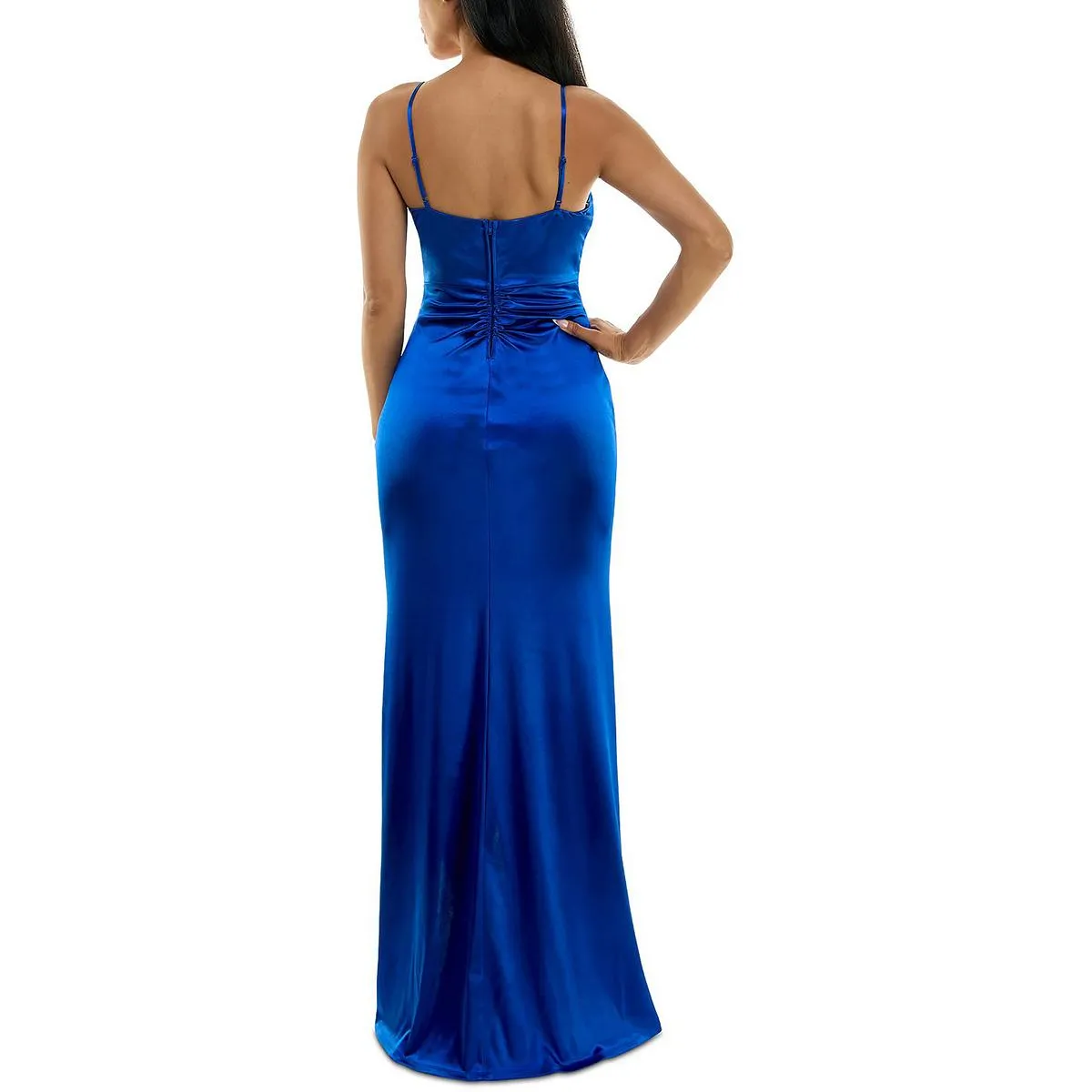 Juniors Womens Pleated Split Hem Evening Dress