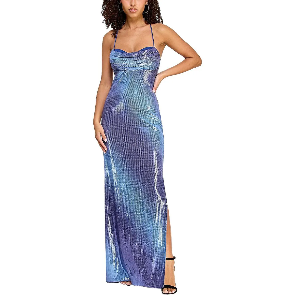 Juniors Womens Sequin Open Back Evening Dress