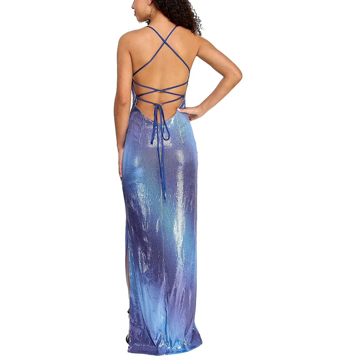 Juniors Womens Sequin Open Back Evening Dress
