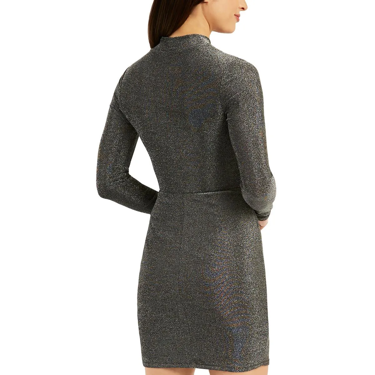 Juniors Womens Tulip Metallic Sheath Dress