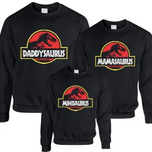 Jurassic Daddy, Mama & Mini-Saurus Matching Black Sweatshirts breastfeeding tops cheap