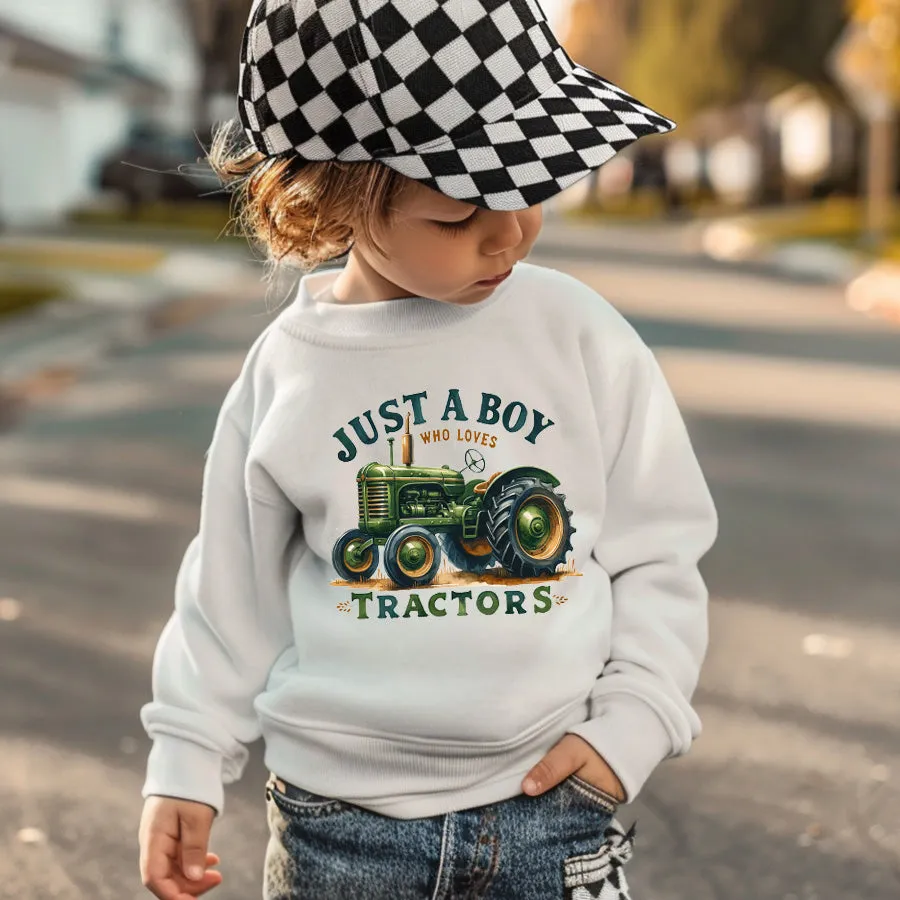 Just A Boy Who Loves Tractors Sweatshirt boys fashion clearance