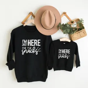 Just Here For The Snacks Mum & Kid Matching Sweatshirts breastfeeding tops cheap