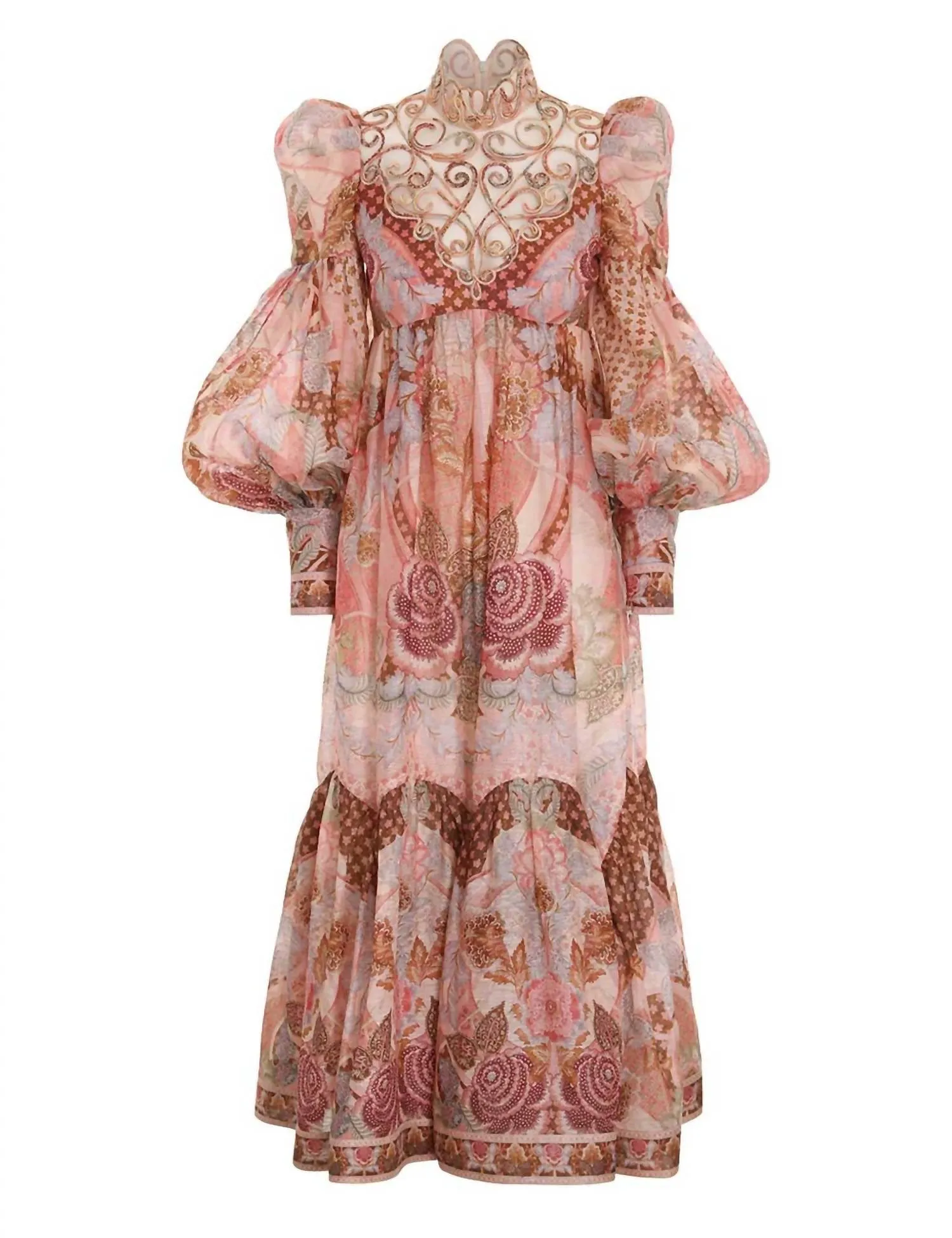 Kaleidoscope Swirl Yoke Midi Dress In Apricot Floral
