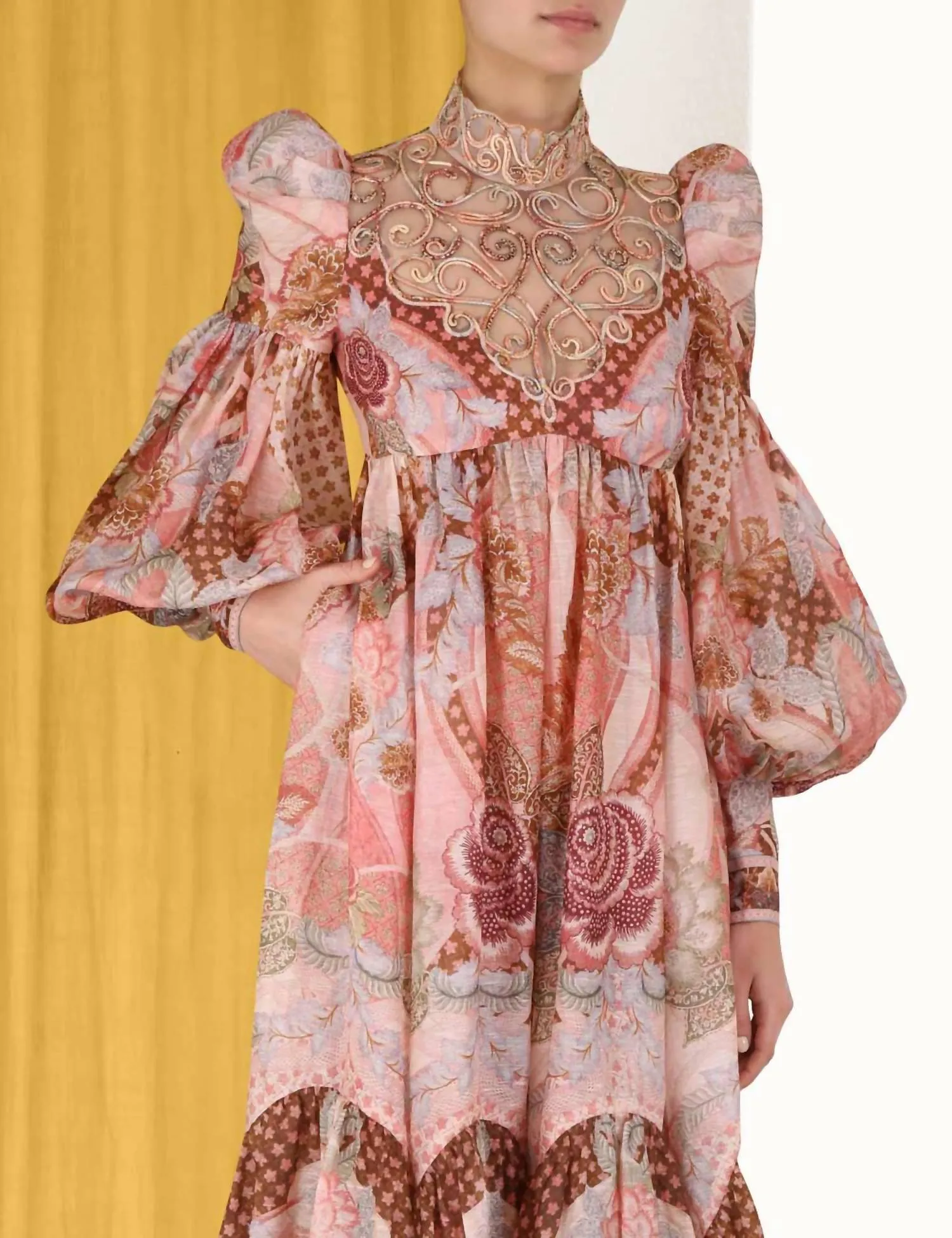 Kaleidoscope Swirl Yoke Midi Dress In Apricot Floral