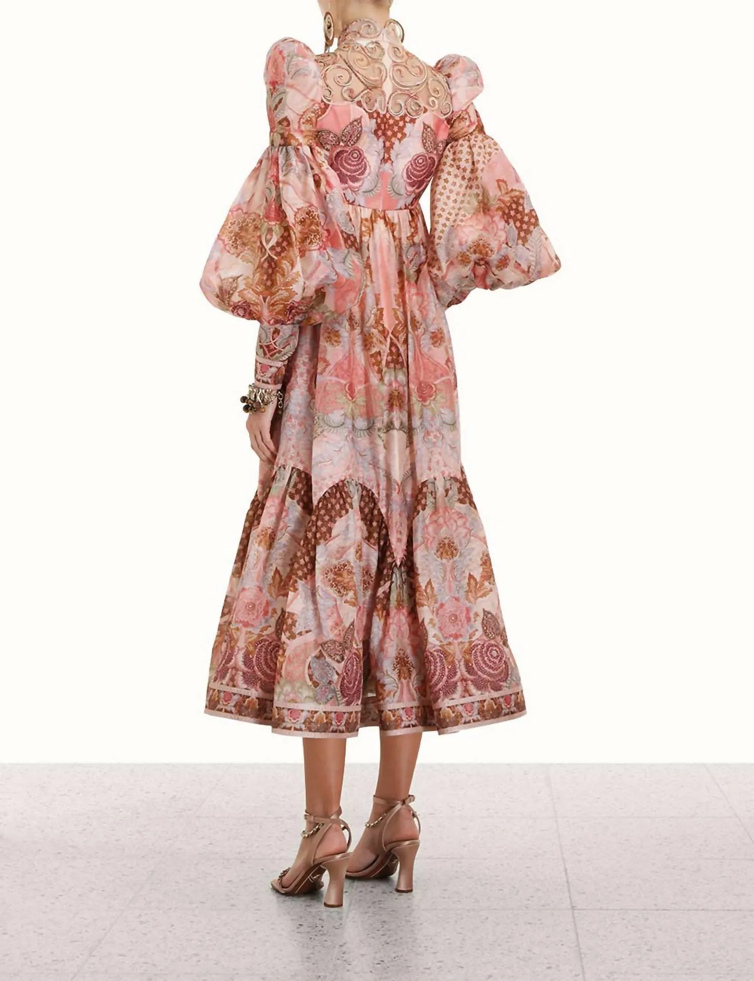 Kaleidoscope Swirl Yoke Midi Dress In Apricot Floral