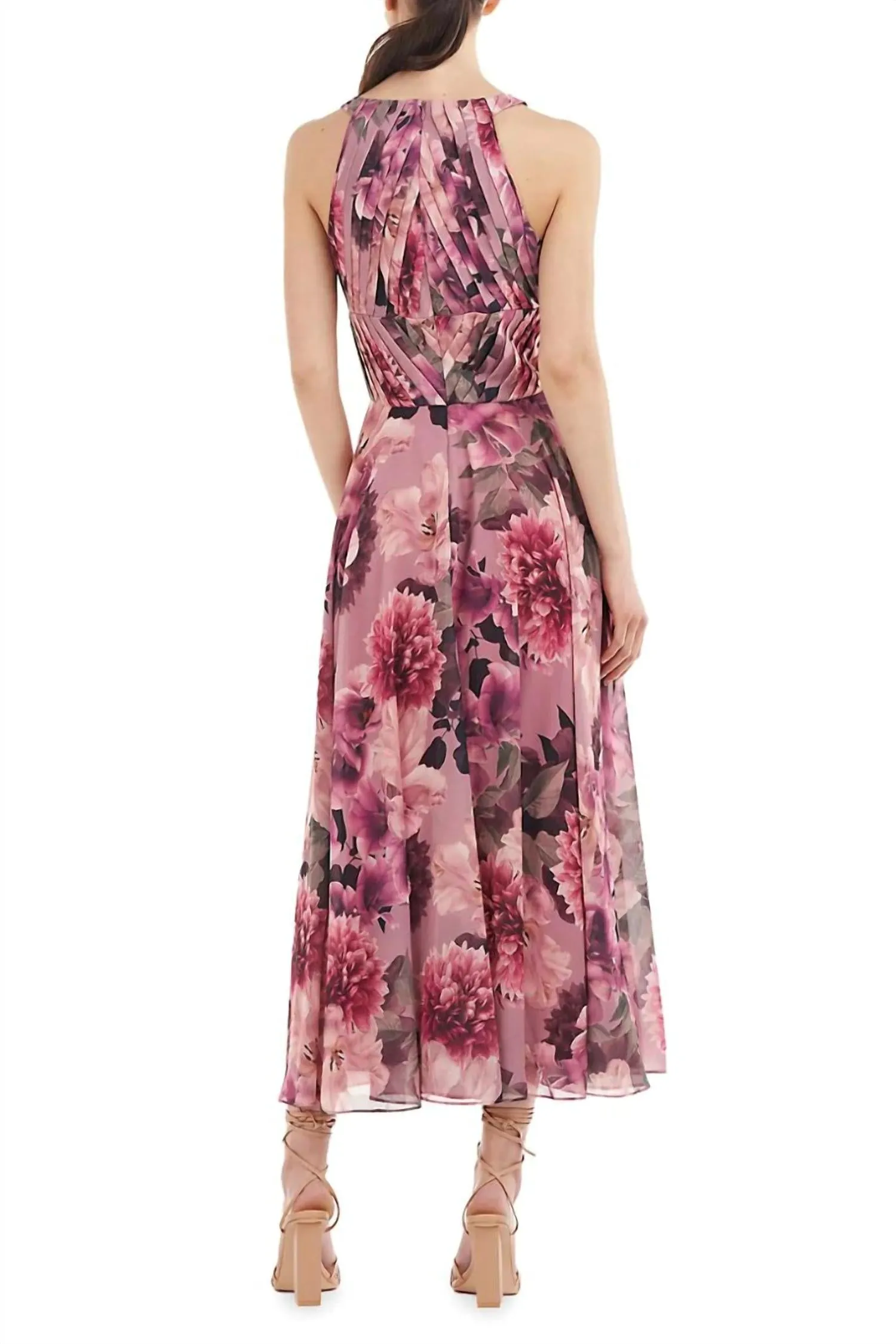 Katalina Tea Length Dress In Wood Rose