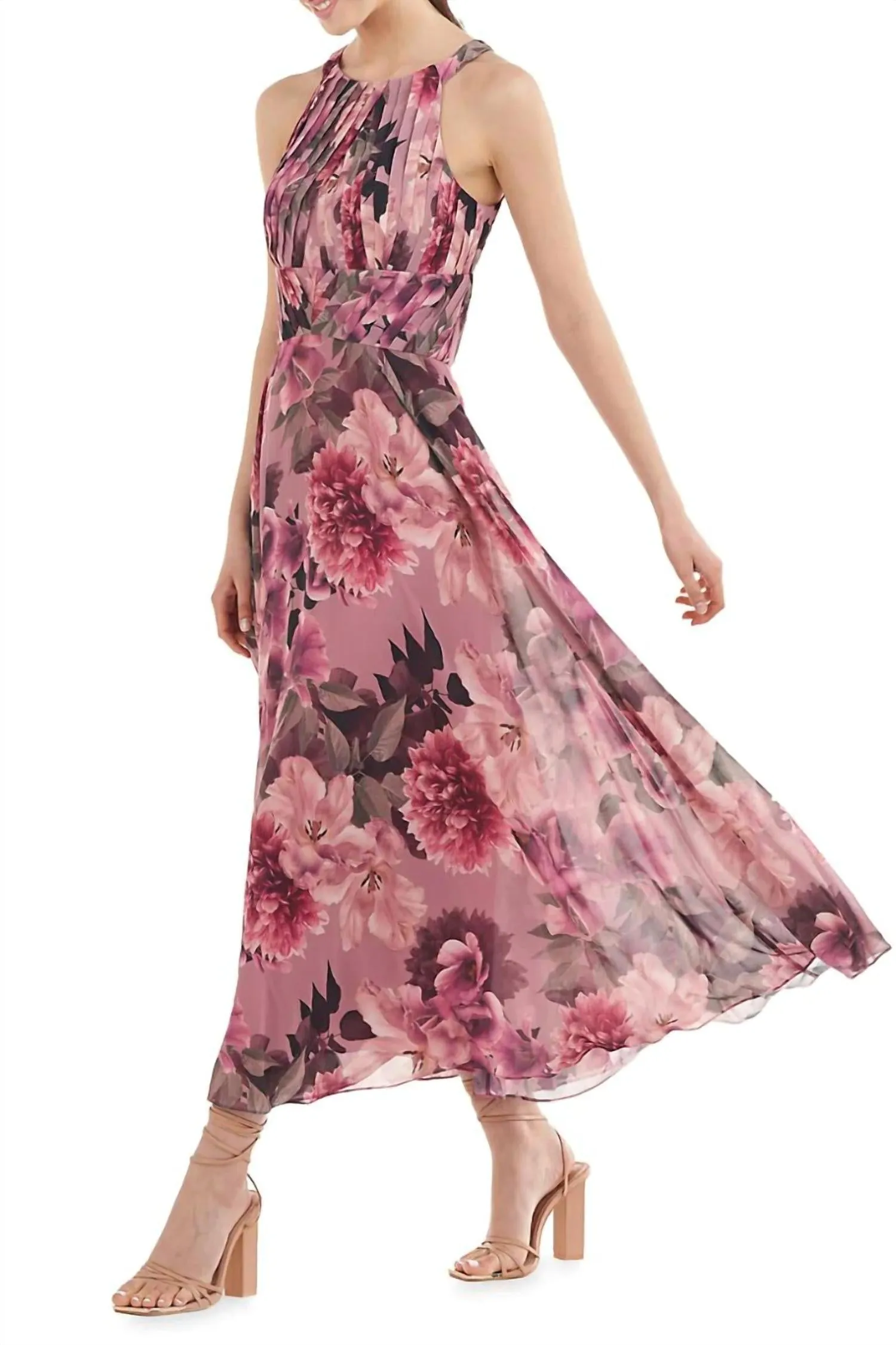 Katalina Tea Length Dress In Wood Rose