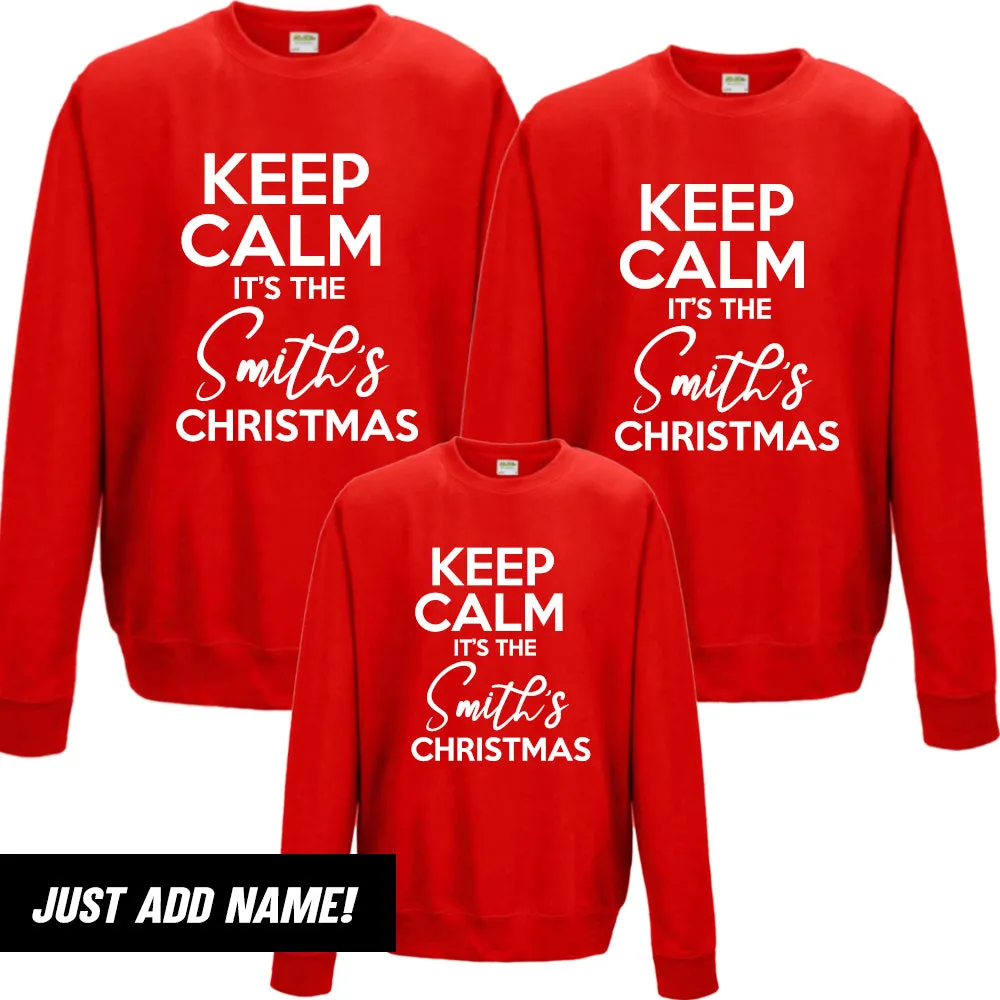 Keep Calm Family Name Festive Matching Red Sweatshirts (MRK X) maternity wear outlet