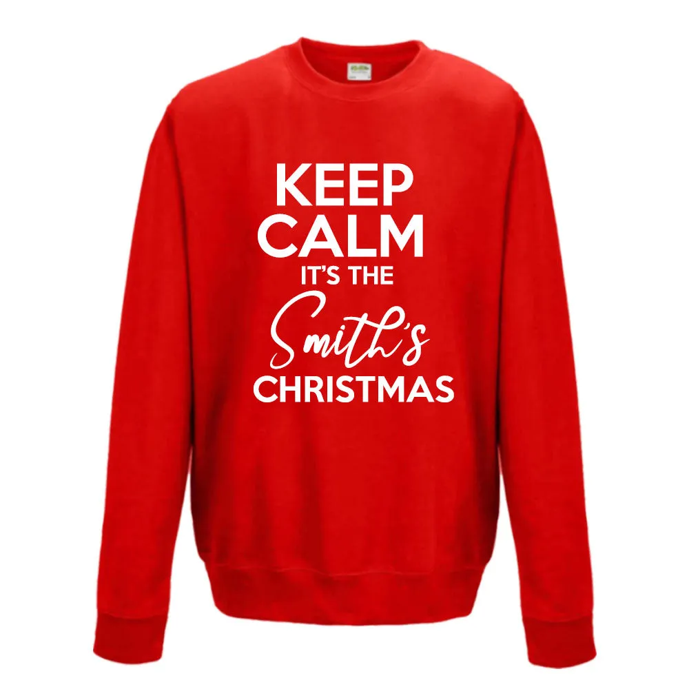 Keep Calm Family Name Festive Matching Red Sweatshirts (MRK X)