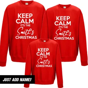 Keep Calm Family Name Festive Matching Red Sweatshirts (MRK X) maternity wear outlet