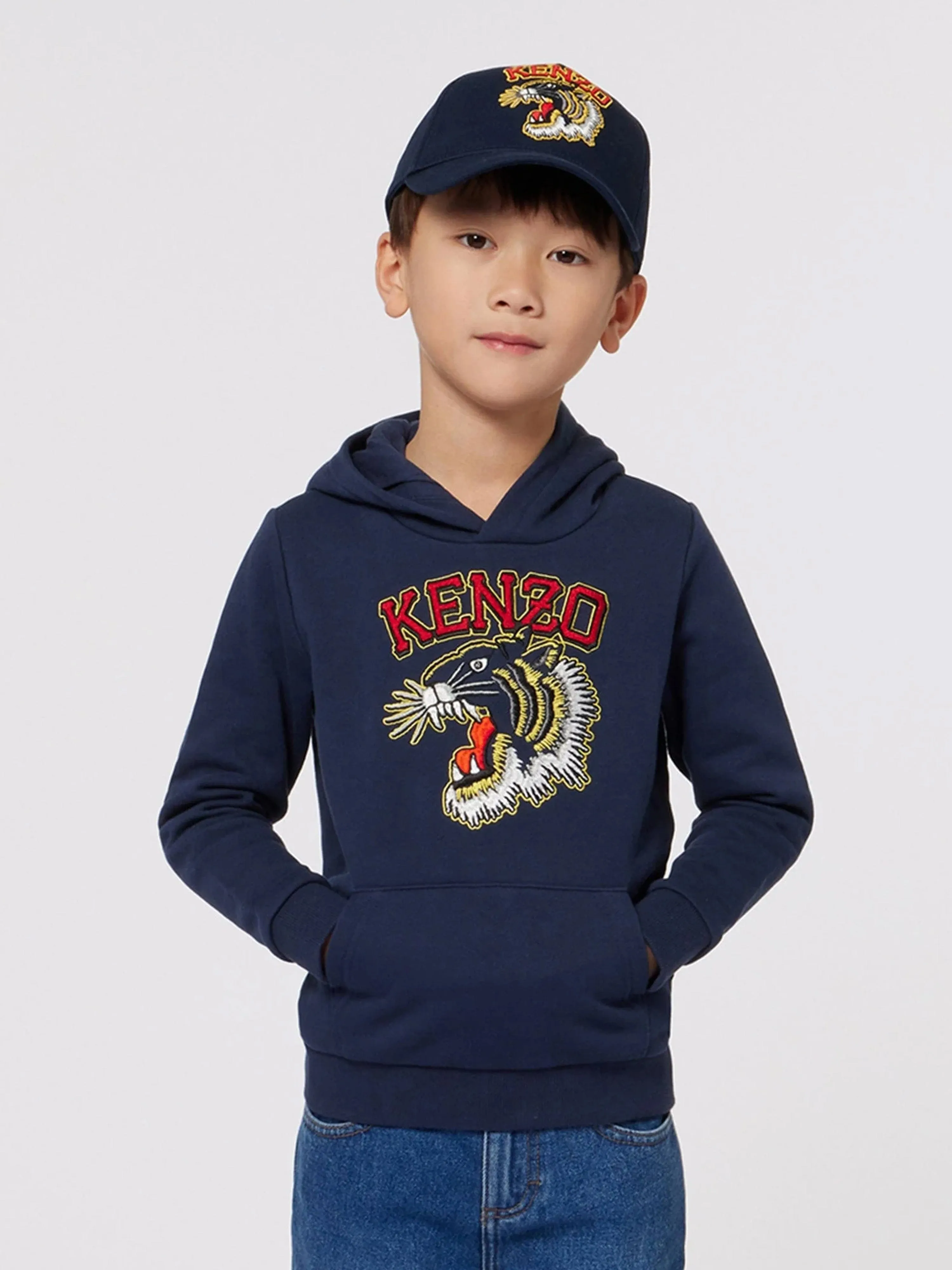 KENZO Boys Tiger Logo Kapuzenpullover in Marineblau