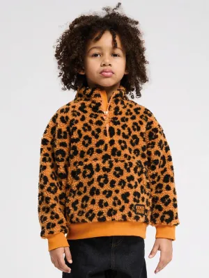 KENZO Kids Leoparden-Pullover mit halbem Reißverschluss in Orange