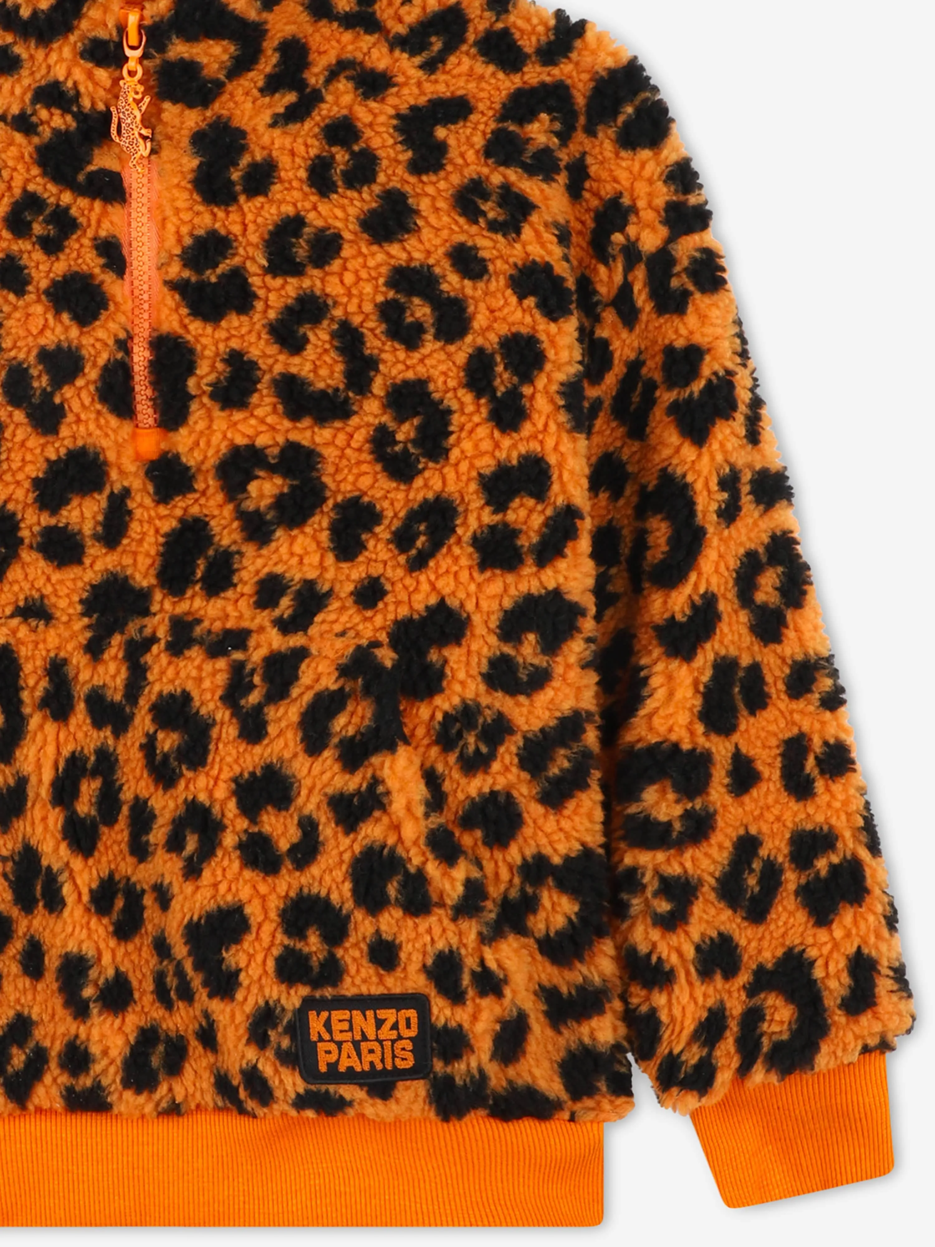 KENZO Kids Leoparden-Pullover mit halbem Reißverschluss in Orange