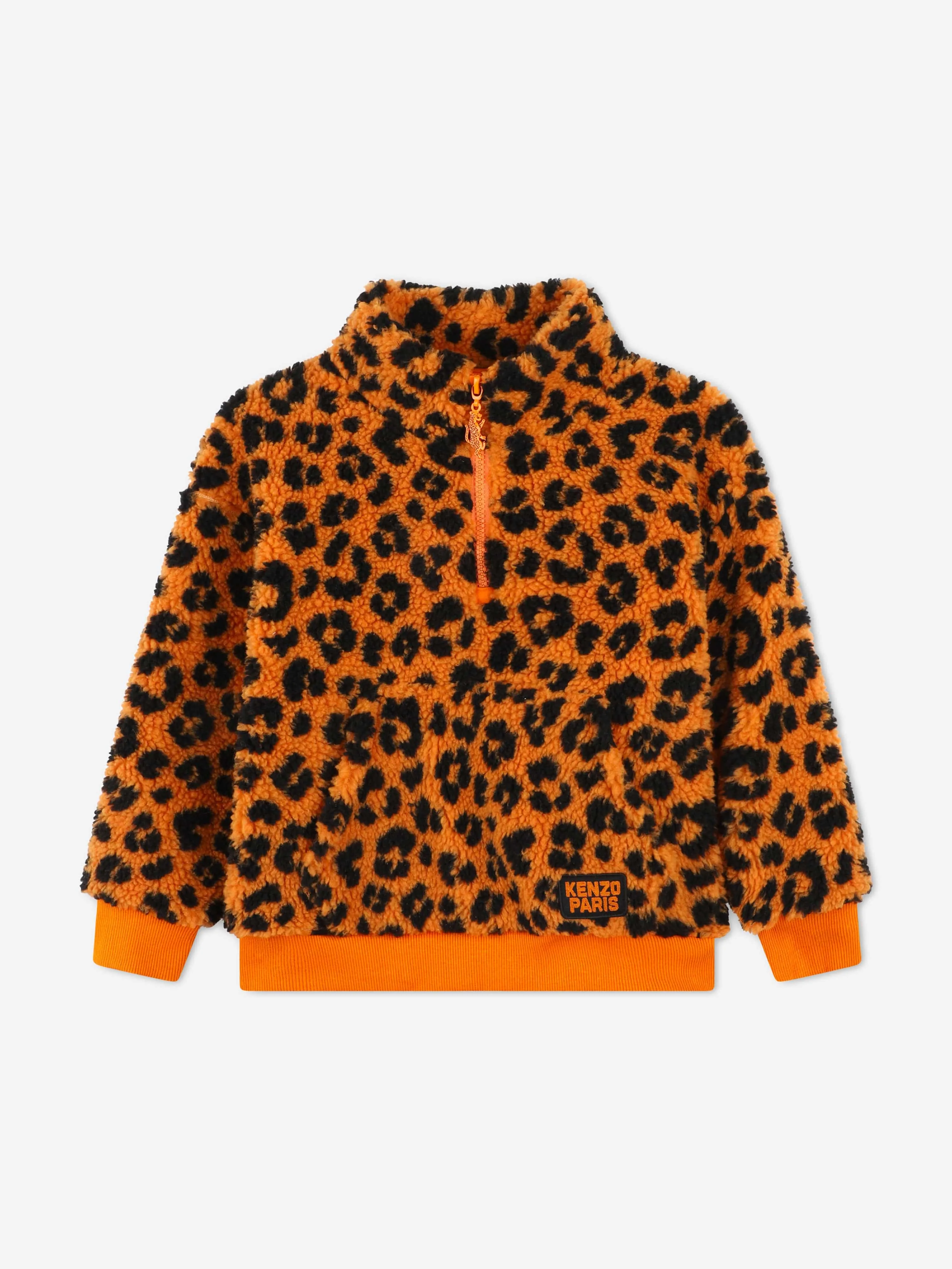KENZO Kids Leoparden-Pullover mit halbem Reißverschluss in Orange