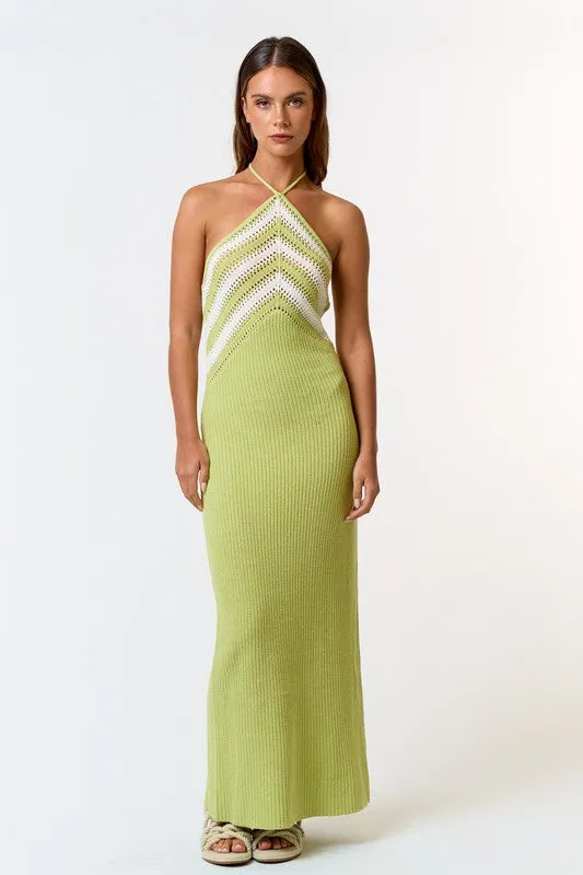 Key West Lime Crochet Halter Maxi Dress