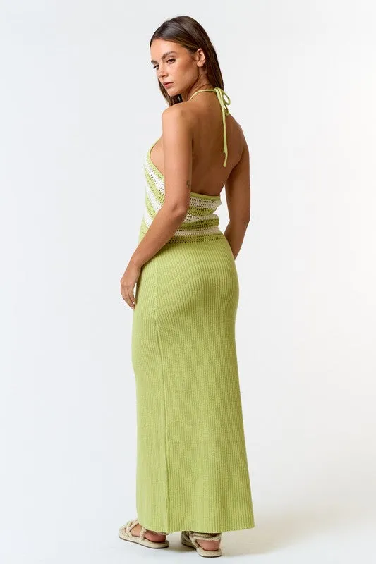 Key West Lime Crochet Halter Maxi Dress