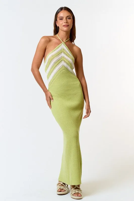 Key West Lime Crochet Halter Maxi Dress
