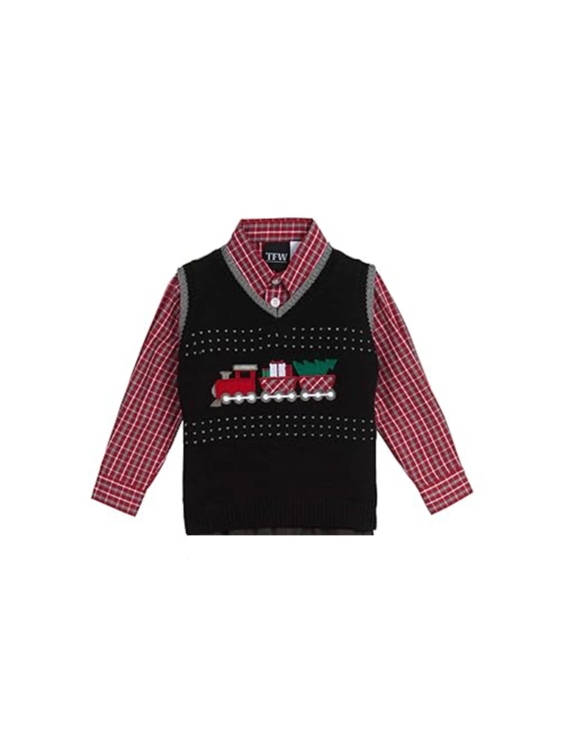 Kinder Jungen 2-teiliges Set mit aufgesticktem Motiv, Pullover & Hemd, Schwarz/Rot