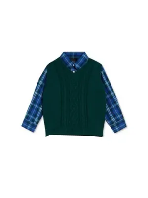 Kinder Jungen 2-teiliges Set mit strukturiertem Pullover & kariertem Hemd, Grün/Blau
