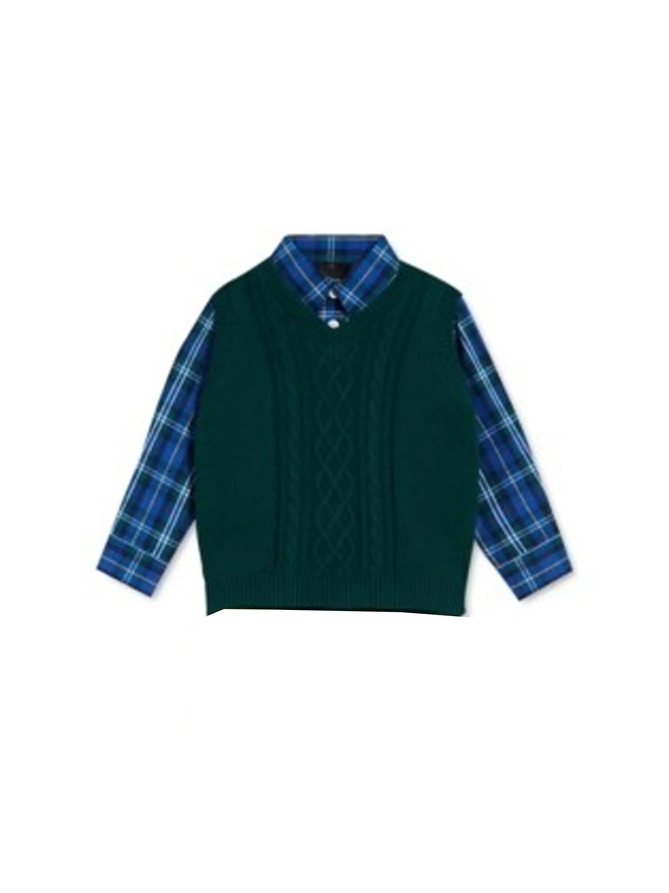 Kinder Jungen 2-teiliges Set mit strukturiertem Pullover & kariertem Hemd, Grün/Blau