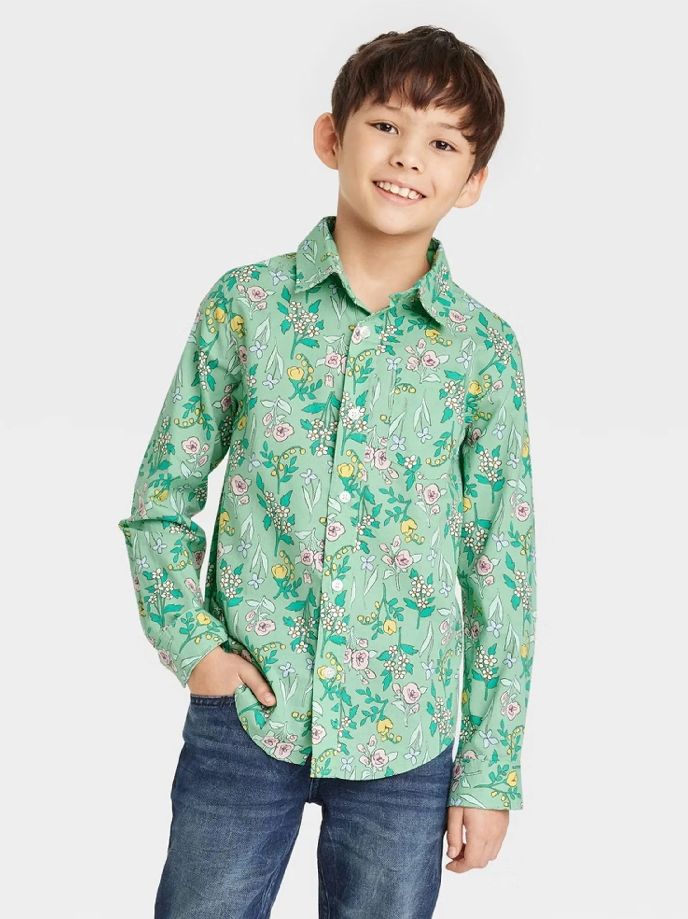 Kinder Jungen Blumen Druck Hemd, Grün