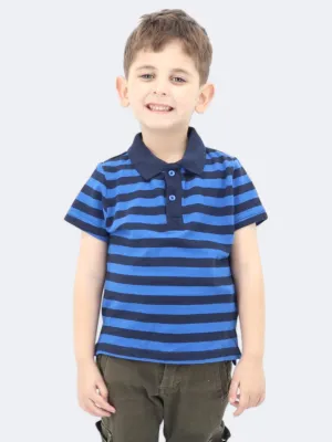 Kinder Jungen Gestreiftes Polo T-Shirt, Blau/Schwarz