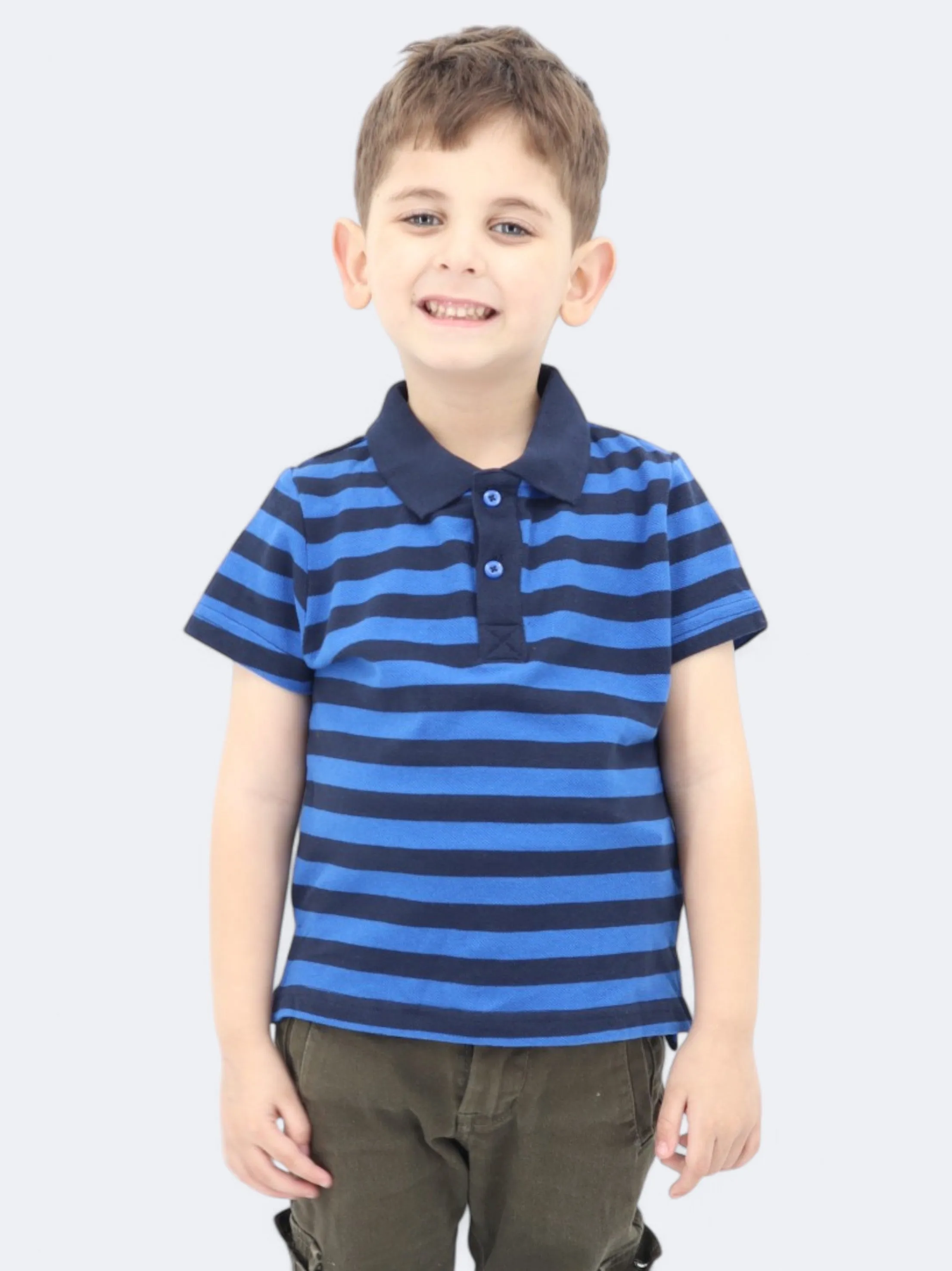 Kinder Jungen Gestreiftes Polo T-Shirt, Blau/Schwarz