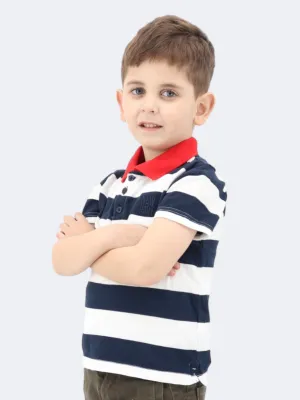 Kinder Jungen Gestreiftes Polo T-Shirt, Marineblau/Weiß